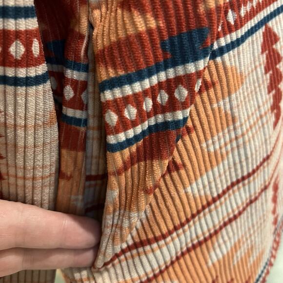 Savanna Jane Aztec Print Corduroy Shacket Size Small Pockets Orange Red Blue - Picture 10 of 11